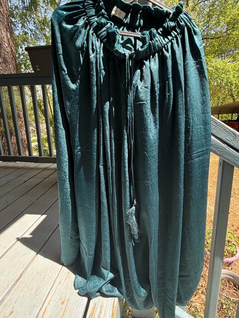 Elegant Deep Teal Maxi Skirt with Gathered Drawstring Waist